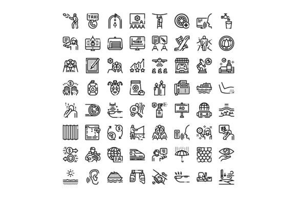 Black Line Icons Set Presenting Various