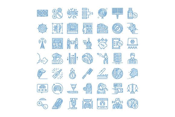 Collection of Hand Drawn Blue Icons Repr