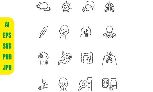 Hantavirus Symptoms Line Art Icon Set
