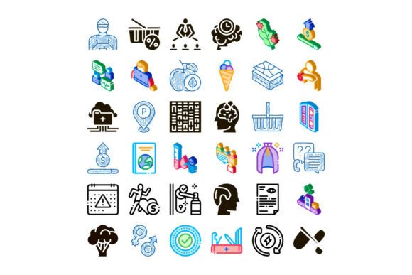 Isometric Concept Icons Set Business Lif