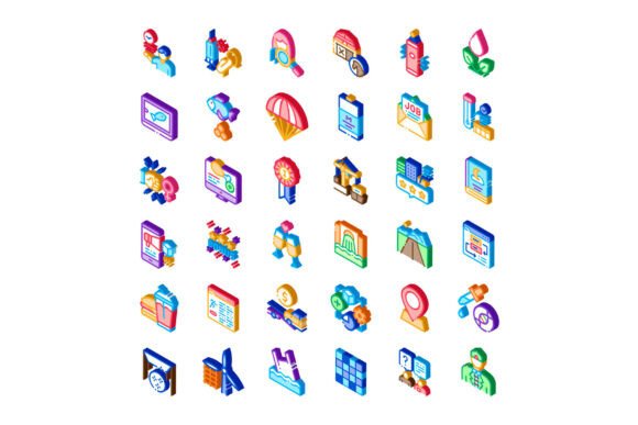 Isometric Icon Set Representing Business