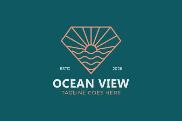 Ocean View Sunset Line Art Logo Design