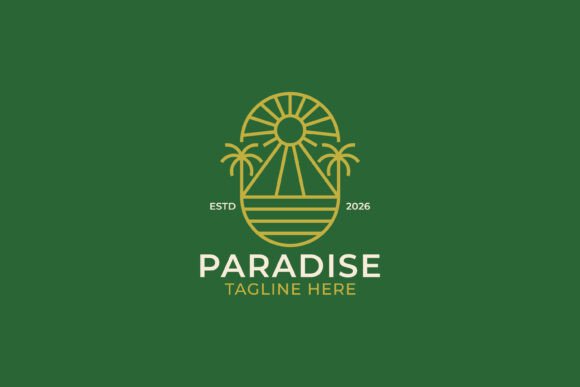 Paradise Sunset Line Art Logo Design